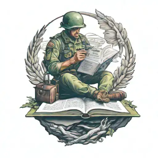 fallen soldier reading a book tattoo design idea