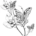 cat roses butterfly tattoo design idea