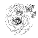 cat roses butterfly tattoo design idea