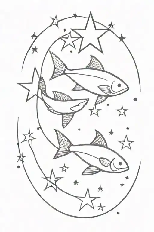 coi fish and stars around tattoo design idea