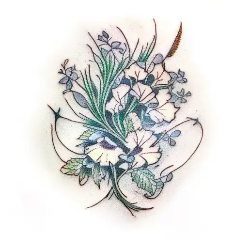 Dianthus barbatus, ivy, swallow, emerald, pheasant feather  tattoo design idea