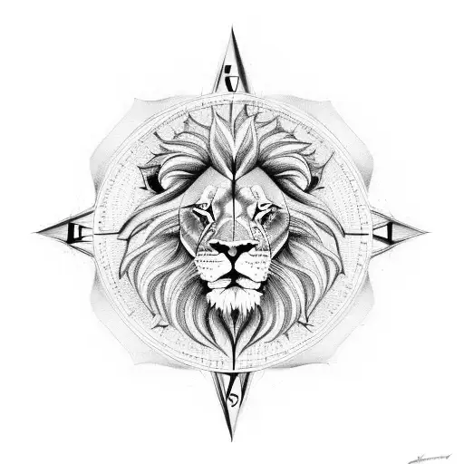 Lion with compass  tattoo design idea