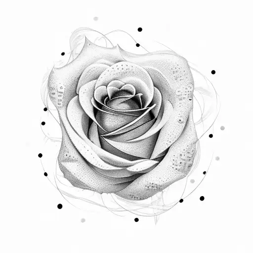 A dotwork design combining the elegance of a rose with the sharpness of a throwing star tattoo design idea