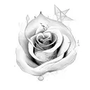A dotwork design combining the elegance of a rose with the sharpness of a throwing star tattoo design idea