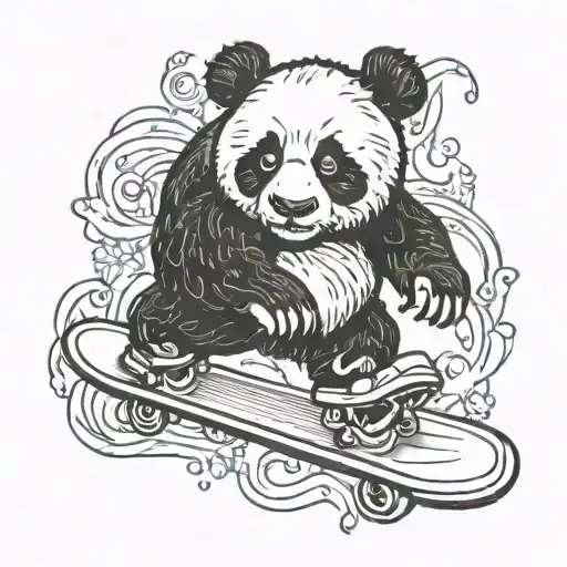 panda skating tattoo design idea