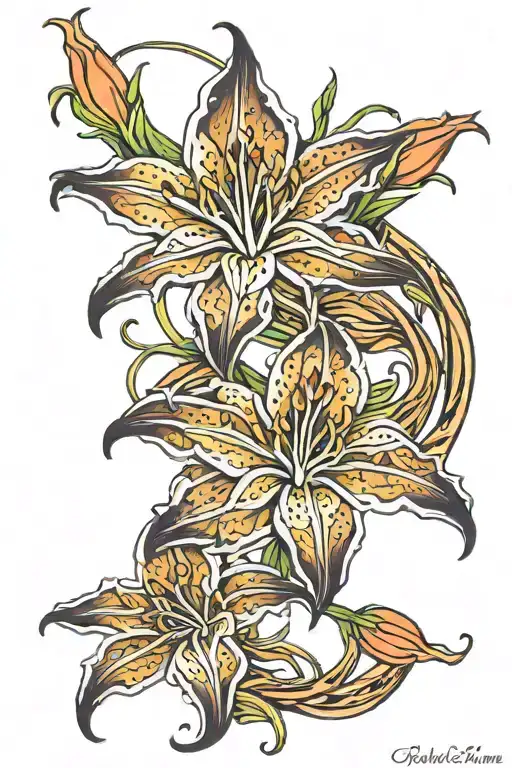 spider lilly flowers intertwined tattoo design idea