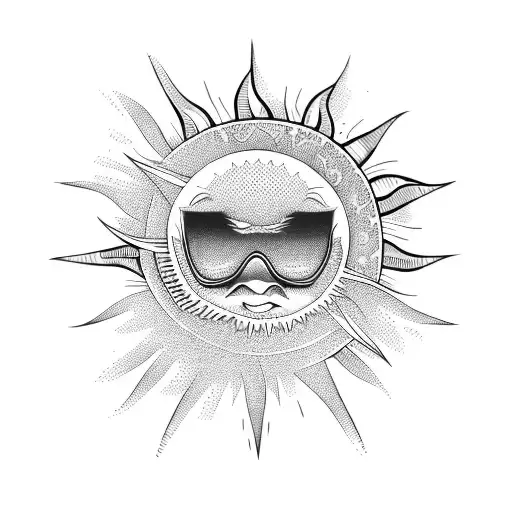 sun and a surfboard with waves tattoo design idea