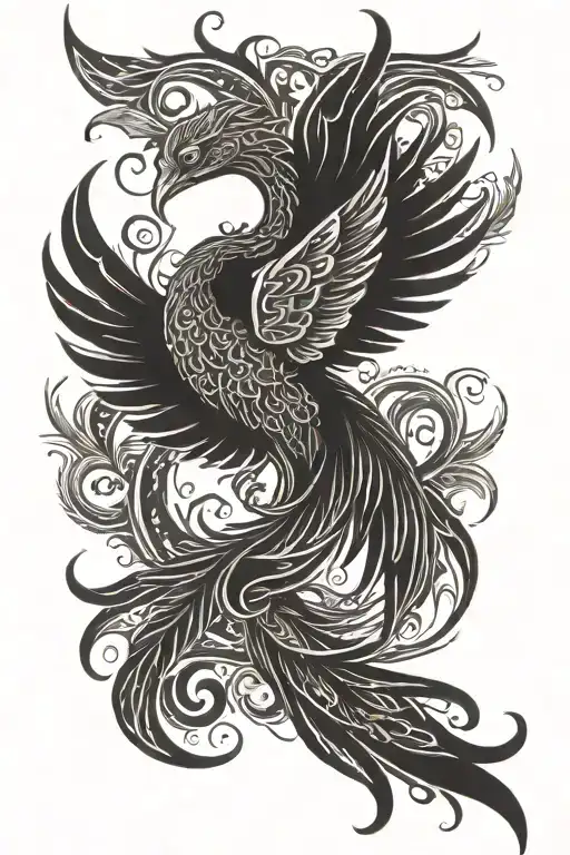 Phoenix and sanscrit symbol for metta tattoo design idea