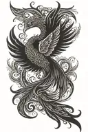 Phoenix and sanscrit symbol for metta tattoo design idea