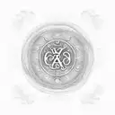 large Circle with AB initials inside, surrounded by dainty leaf and swirl designs. All connected. wax seal monogram tattoo design idea