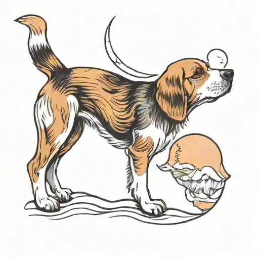 A minimalist design of a beagle howling at the moon, symbolizing the client's connection to nature and love for dogs tattoo design idea