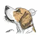 A minimalist design of a beagle howling at the moon, symbolizing the client's connection to nature and love for dogs tattoo design idea