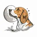 A minimalist design of a beagle howling at the moon, symbolizing the client's connection to nature and love for dogs tattoo design idea
