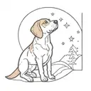 A minimalist design of a beagle howling at the moon, symbolizing the client's connection to nature and love for dogs tattoo design idea