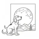 A minimalist design of a beagle howling at the moon, symbolizing the client's connection to nature and love for dogs tattoo design idea