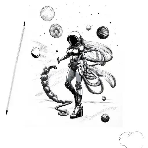 space cowgirl pinup, alien, lasso, horse, brunette hair tattoo design idea