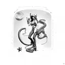 space cowgirl pinup, snake, alien, lasso, horse,  tattoo design idea