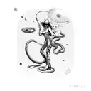 space cowgirl pinup, snake, alien, lasso, horse,  tattoo design idea