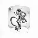 space cowgirl pinup, snake, alien, lasso, horse,  tattoo design idea