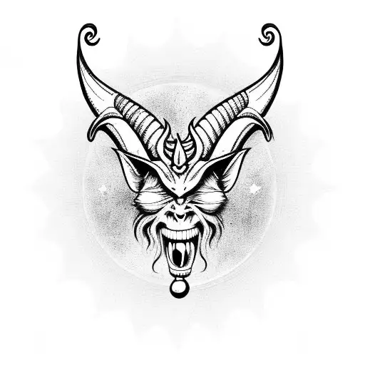 Baphomet in signature pose but with a monkey face and ears tattoo design idea