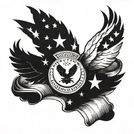 Air Force wings with flag intertwined tattoo design idea