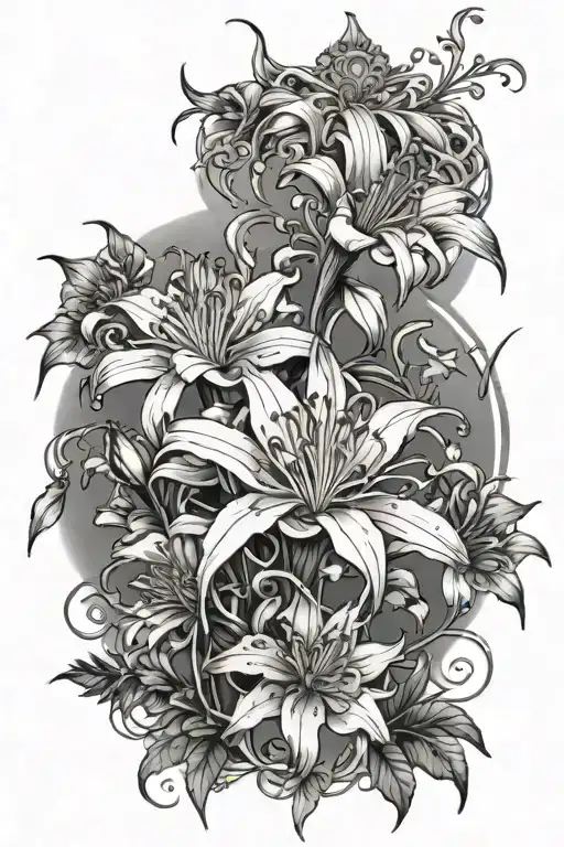 spider lily flower and queen of the night flower blooming tattoo design idea