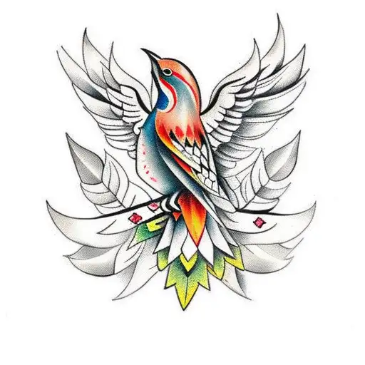 polish folk art bird with a Scandinavian folk art bird tattoo design idea