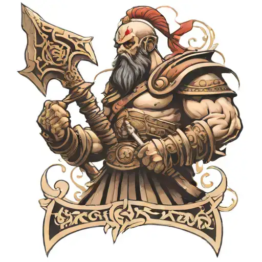 Create a traditional style tattoo drawing featuring the Greek god of war, Ares.  tattoo design idea