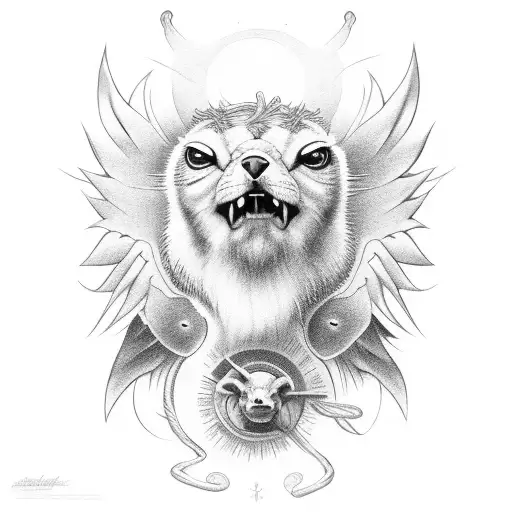 old school hard lines heaven sun angel animal  tattoo design idea