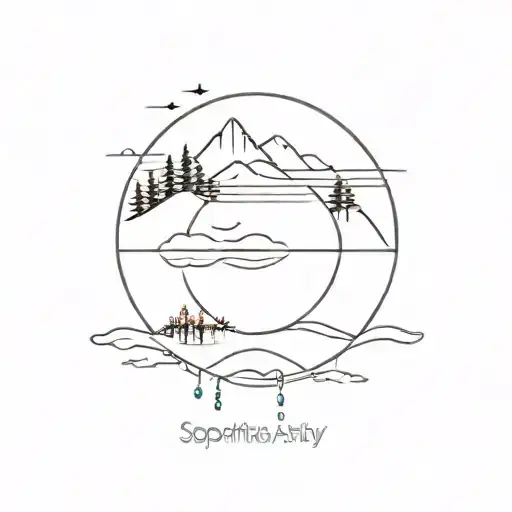 A minimalist tattoo of a landscape with a Spotify logo integrated into it, reflecting your enjoyment of music and scenic views tattoo design idea