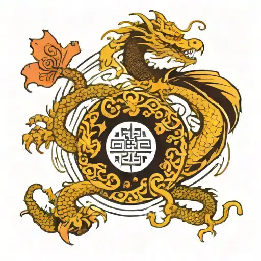 dragon and butterfly yin and yang symbol tattoo design idea