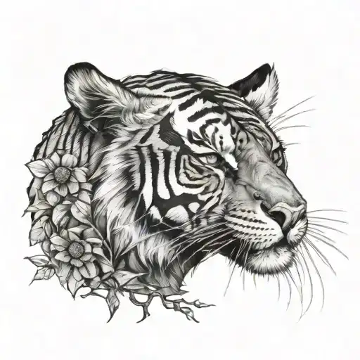 A detailed blackwork tattoo of a tiger and a spider  tattoo design idea