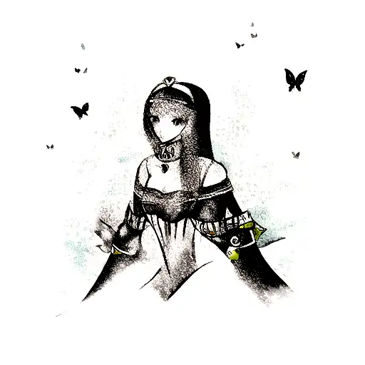 black African queen with butterflies tattoo design idea