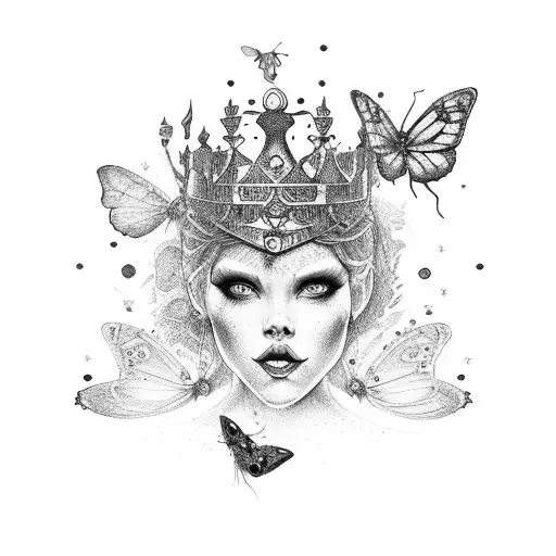 black queen with butterfly tattoo design idea