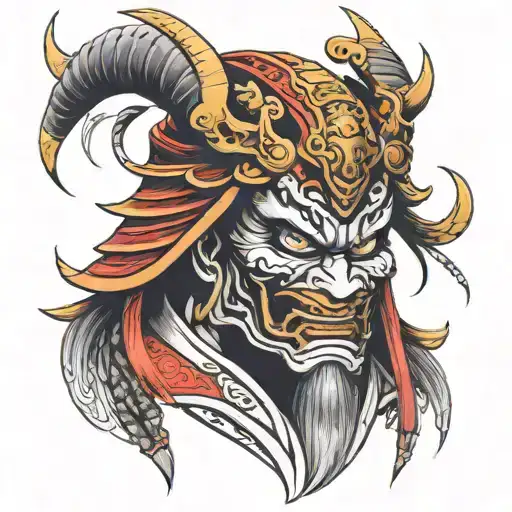 japan samurai mask demon tattoo design idea
