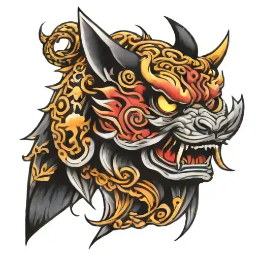 japan mask sleeve animal tattoo design idea