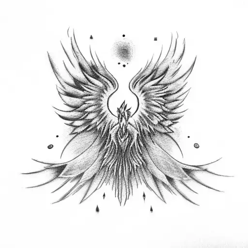 A phoenix rising from ashes with Bring Me the Horizon lyrics as feathers tattoo design idea