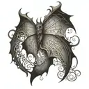 An intricate music staff intertwined with bat wings tattoo design idea
