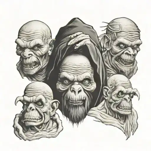 dark evil speak no evil tattoo design idea
