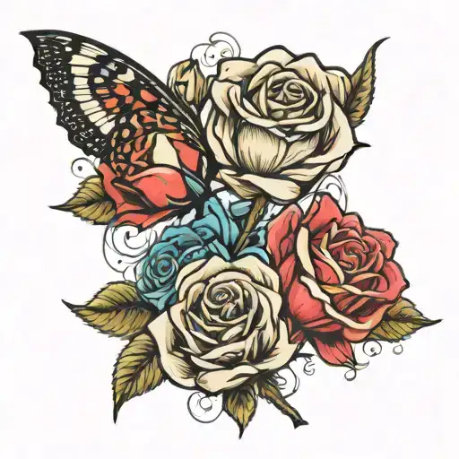 darts and roses intertwined tattoo design idea
