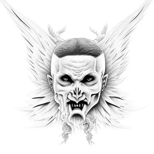 angel demonio rezando Yin and Yang alas de paloma tattoo design idea