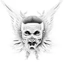 angel demonio rezando Yin and Yang alas de paloma tattoo design idea