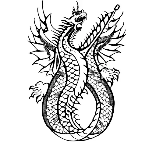 A dragon made up of traditional Filipino patterns tattoo design idea