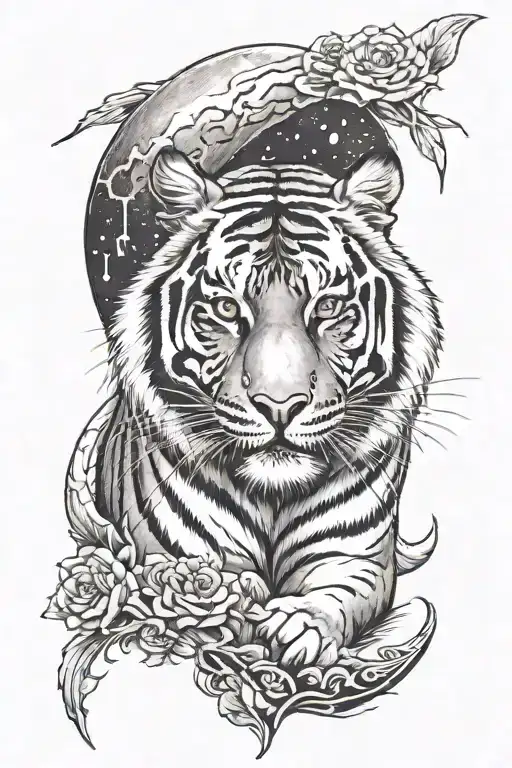 tiger in the dark side of the moon tattoo design idea