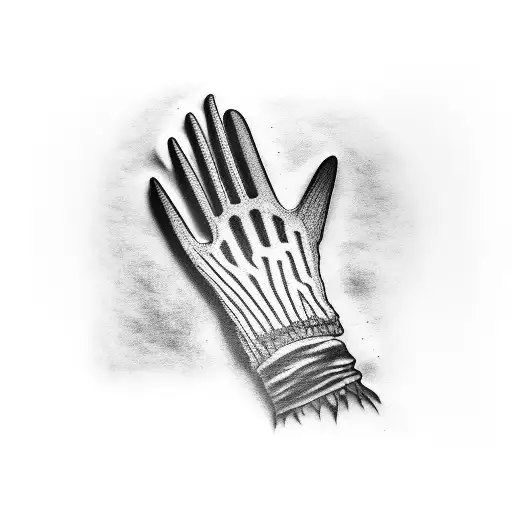 A chilling black and grey tattoo of Freddy Krueger's iconic glove reaching out from a nightmare landscape tattoo design idea