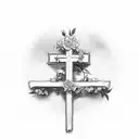 Christian Cross with roses and the word of god tattoo design idea
