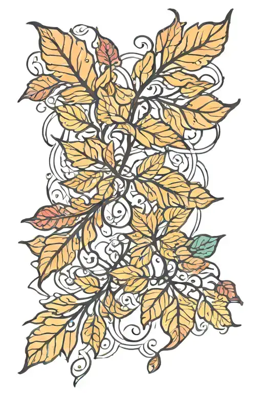 falling leaves intertwined tattoo design idea