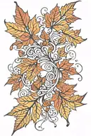 falling leaves intertwined tattoo design idea