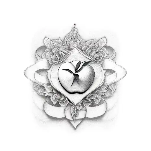 apple and pencil on book tattoo design idea