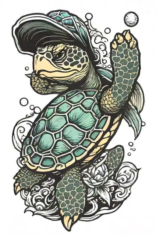 sea turtle playing baseball tattoo design idea
